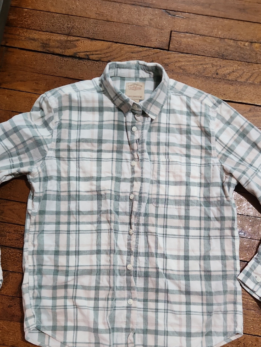 Men's White & Sage Green Plaid Button-Down Shirt